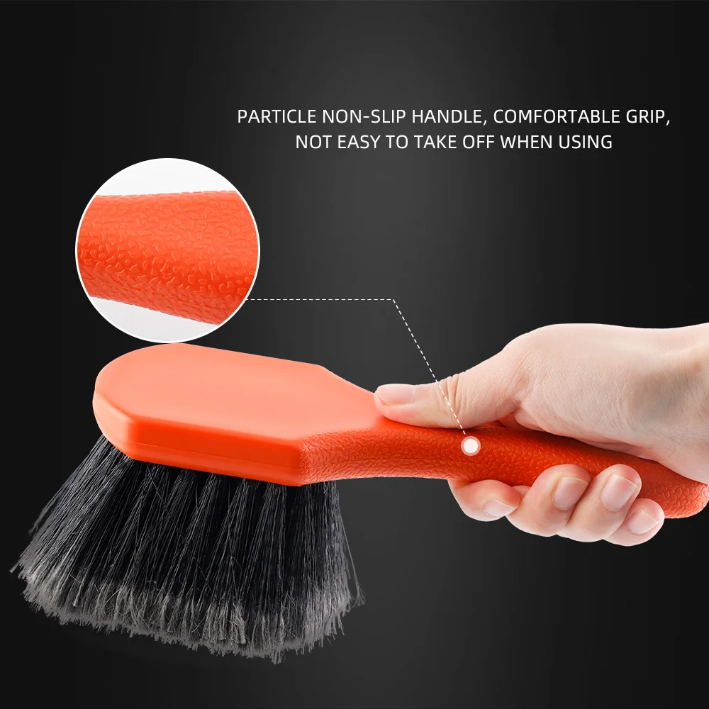 1PC Soft Bristle Car Wheel Tire Wash Brush for Rim Interior & Exterior Surface Cleaning Orange Handle for Easy Scrubbing car cleaning brush