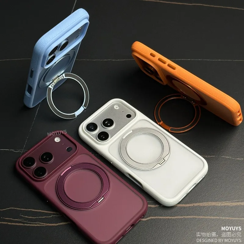 Matte Transparent Acrylic Case with Magnetic 360° Ring and Anti-Slip Dustproof Bumper