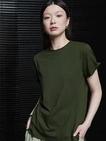ZZ155 Summer 2024 New Retro Solid Color Commuter Shoulder Short Sleeve T-Shirt Women's Loose Casual Comfortable Versatile Top 2