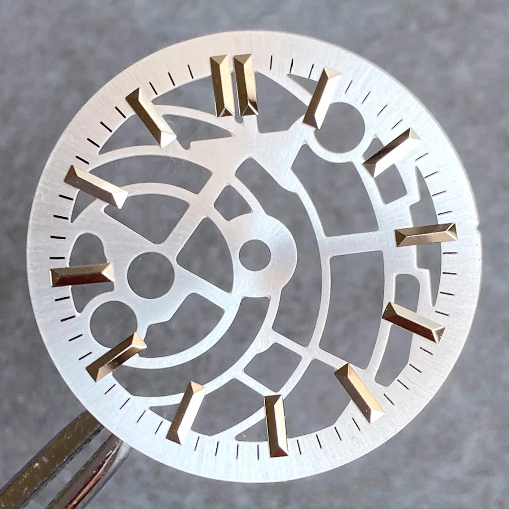 Silver Skeleton Watch Dial Face, 29mm, with Luminous Indices