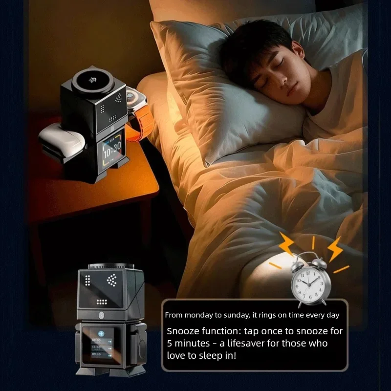 Qi2.2 25W 무선 충전기 LED 터치스크린 마그네틱 고속 충전 스테이션 블루투스 스피커 (아이폰 17 Pro, 애플워치 2-8 호환)
