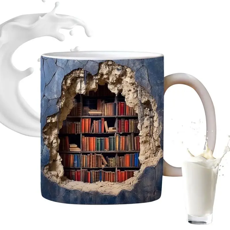 

Library Shelf Cup Funny Librarian Coffee Mug 350ml Multi-Purpose Ceramic Cup Novelty Book Lovers Water Cup Creative Space Design
