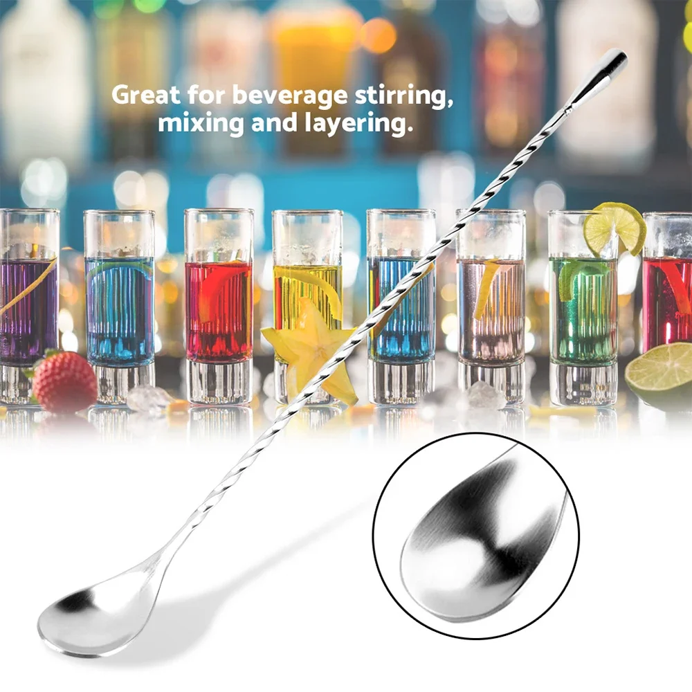 Cocktail Stirrers Stainless Steel Bar Cocktail Twisted Mixing Stirrin Spoon Fork Tip DIY Set Shaker Muddler Stirrer Twisted Mixing Spoon Kitchen