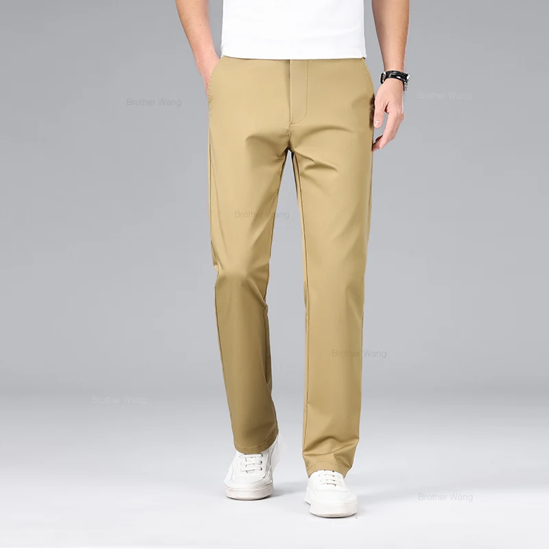 Classic Style Men's Cotton Elastic Casual Pants No Iron Anti-wrinkle Solid Color Business Straight Trousers Brand Clothes 3