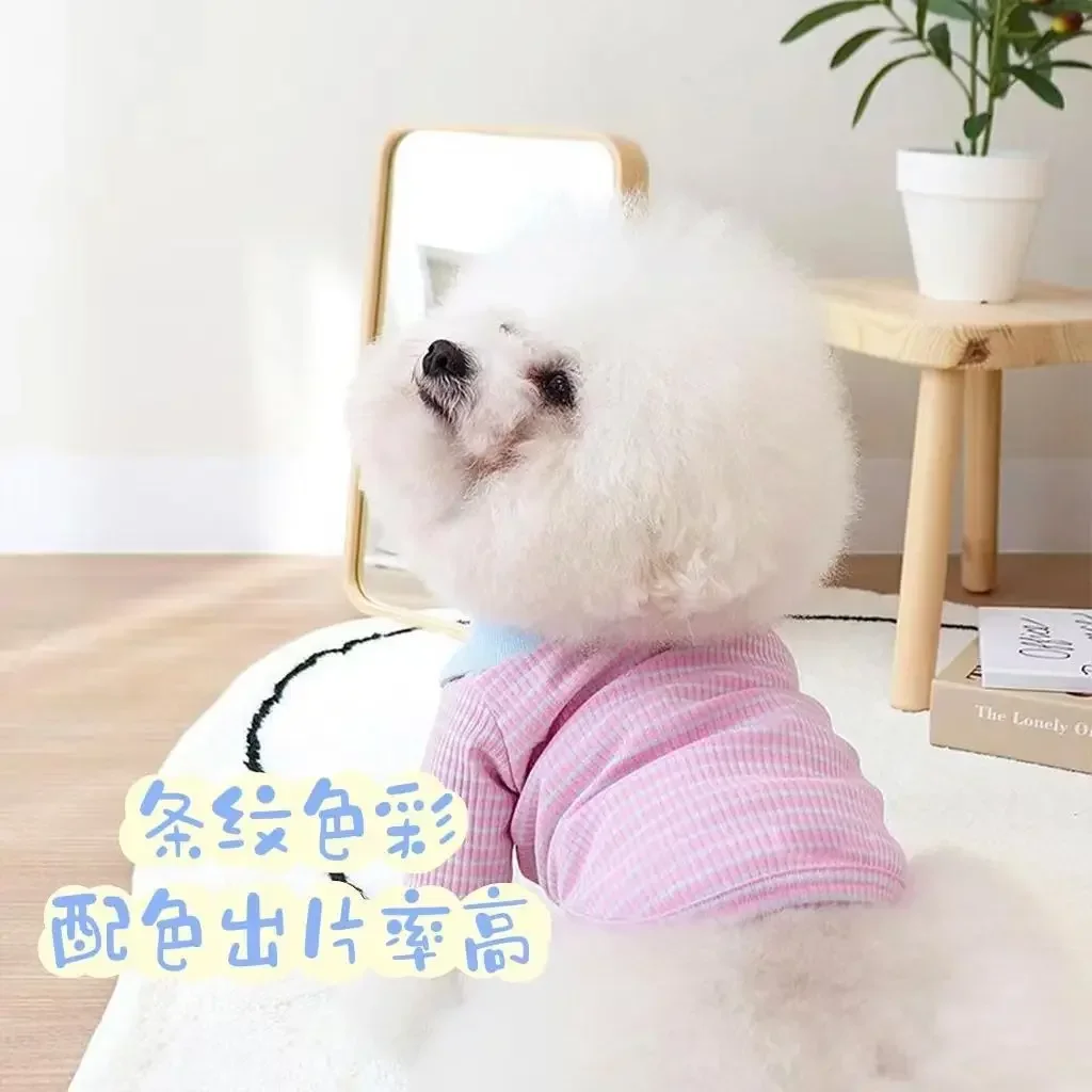 INS Cat Dog Clothes Striped Lapel Shirt Pet Teddy Koki Bear Small and Medium-sized Dog Spring and Summer Clothes Shirt pet dog shirt