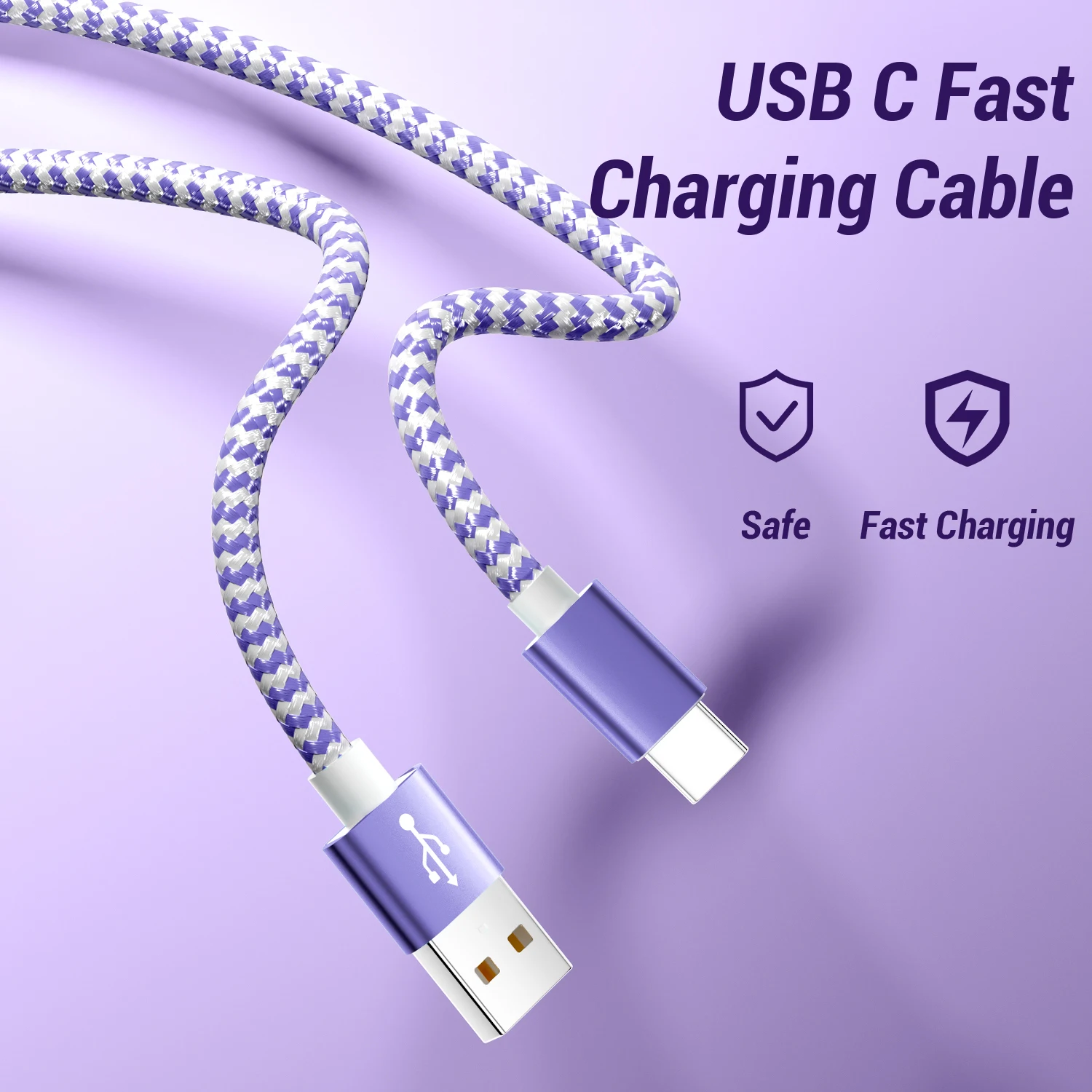 USB to USB C 케이블, 3A 고속 충전 케이블, 아이폰 17 16 15 Pro Max, 삼성 갤럭시 호환 브레이디드 USBC 케이블, 2/4/6개입