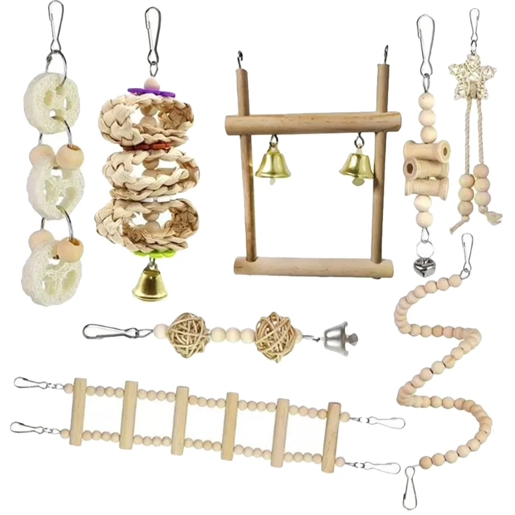 

Parrot Swing Bird Cage Woody Toy Wooden Beads Parakeet Decor Ladder Training Supplies Toys for Parakeets Woodsy