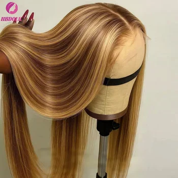 Ombre Honey Blonde 4/27 Highlight 5x5 13x4 Bone Straight Lace Front Wig Human Hair Pre Plucked With Baby Hair 1