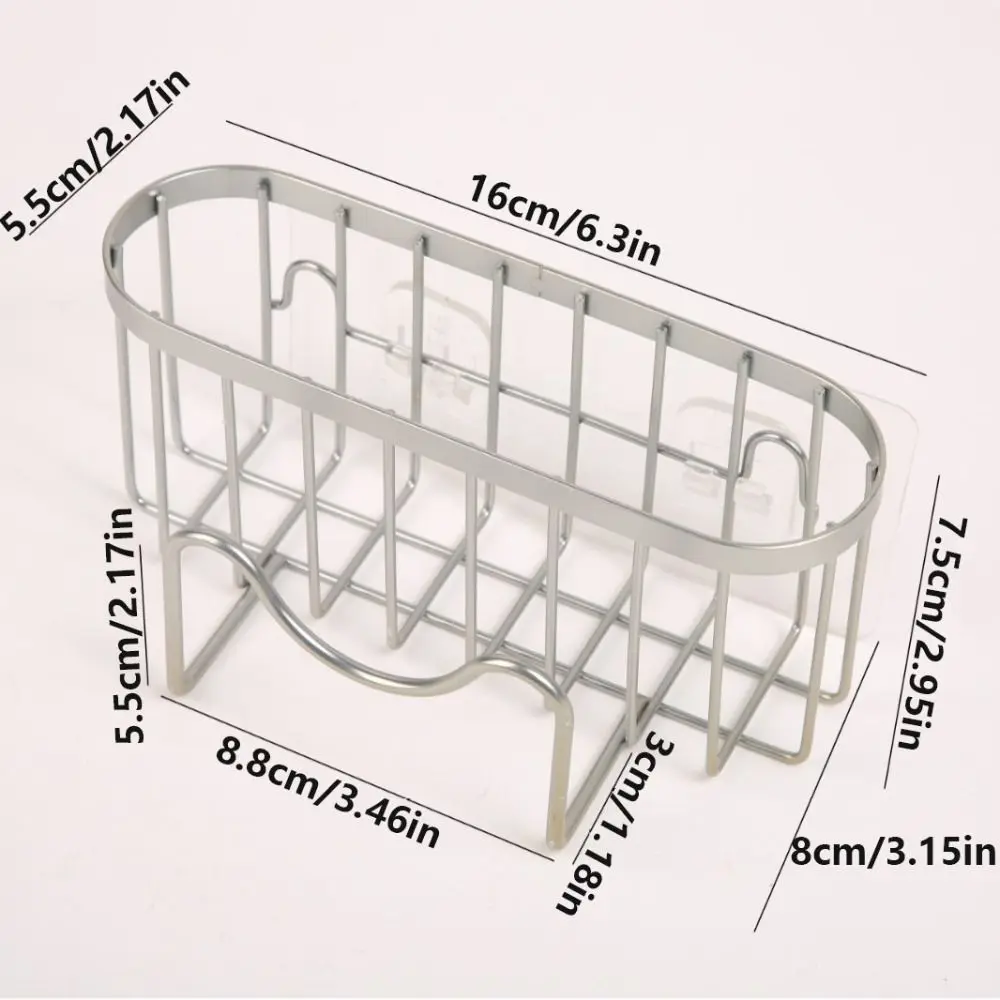 Suction Cups Sponge Drainer Rack Rustproof with Hook Stainless Steel Sponge Holder Space-Saving Hollowed Kitchen Sink Organizer