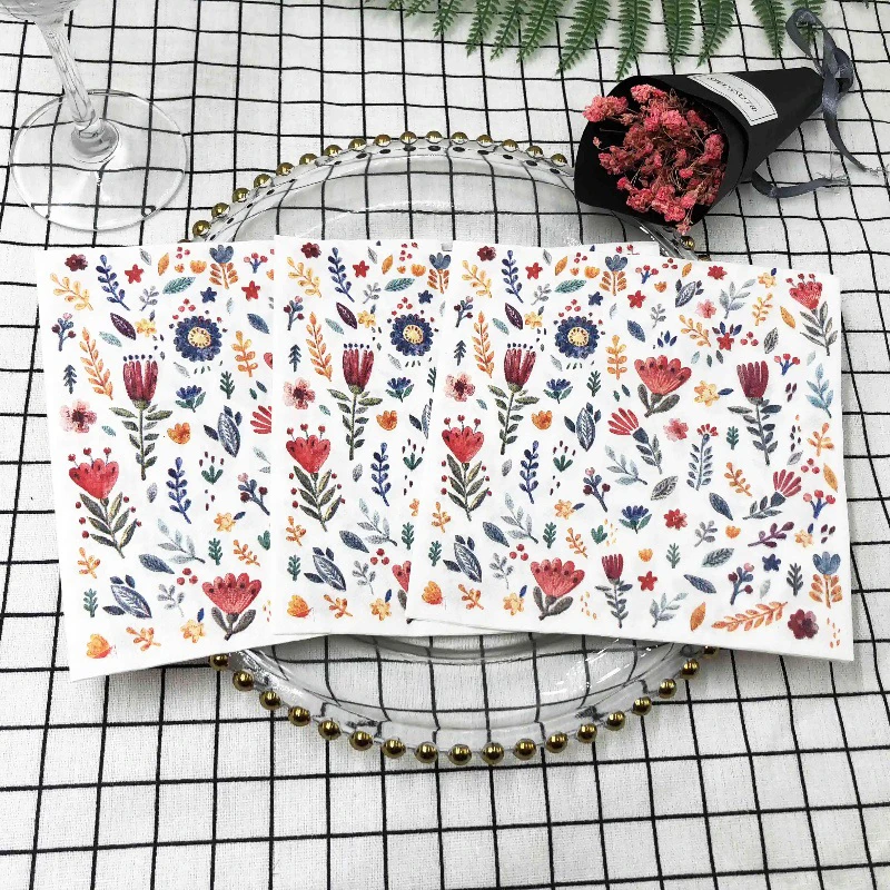 Flower Printed Paper Napkin Colorful Square Paper Towels Birthday Decoration Floral Facial Tissue Hotel Table Servilletas Papel