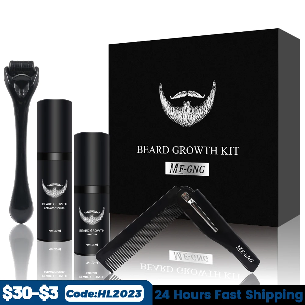 4 Pcs/set Barber Beard Growth Kit Professional Hair Growth Enhancer Set