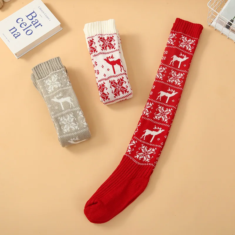 

Christmas Stockings Women's Long Knitted Calcetines Mujer Girls Ladies Women Winter Knit Socks Thigh High Over The Knee Socks
