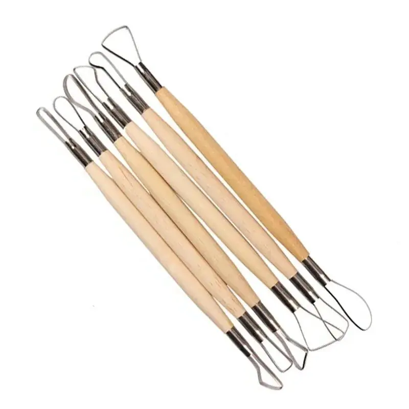 Pottery Tools Clay Sculpting Tools Pottery Sculpting Tools Clay Craft Tool Wood Carving Tools 6PCS Wood Handle Pottery Clay Sculpture Carving Tool Double Heads