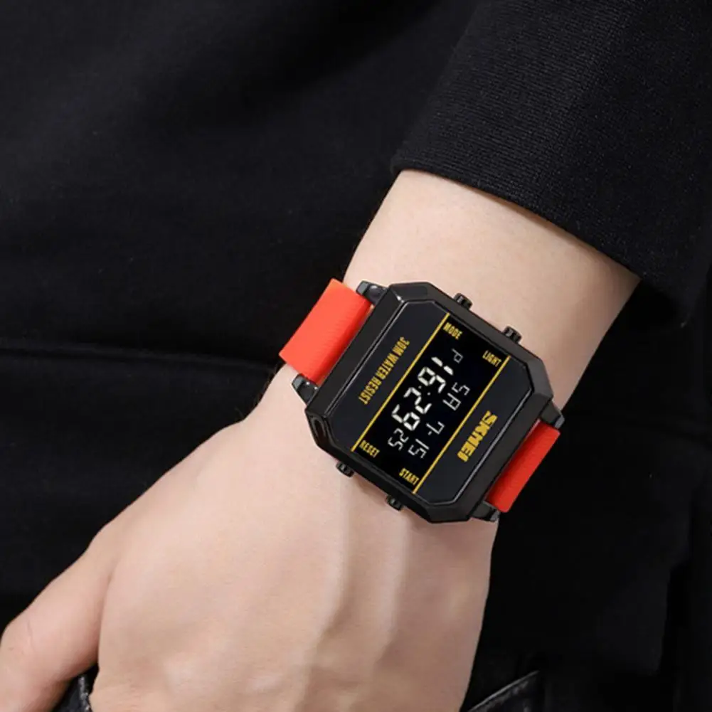 

Прочные студенческие часы, высокоточные электронные часы, крутой внешний вид, долгий срок службы батареи, квадратный циферблат, наручные часы