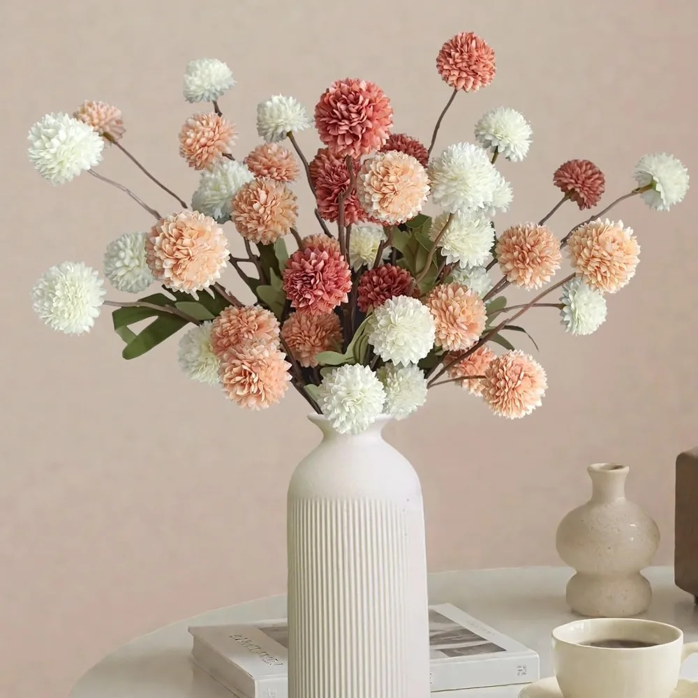 5 Köpfe Künstlicher Blumenstrauß Löwenzahn-Blumenball Kunstblumen Vasenarrangement Heim Garten Hochzeitsdekoration DIY Bastelkranz
