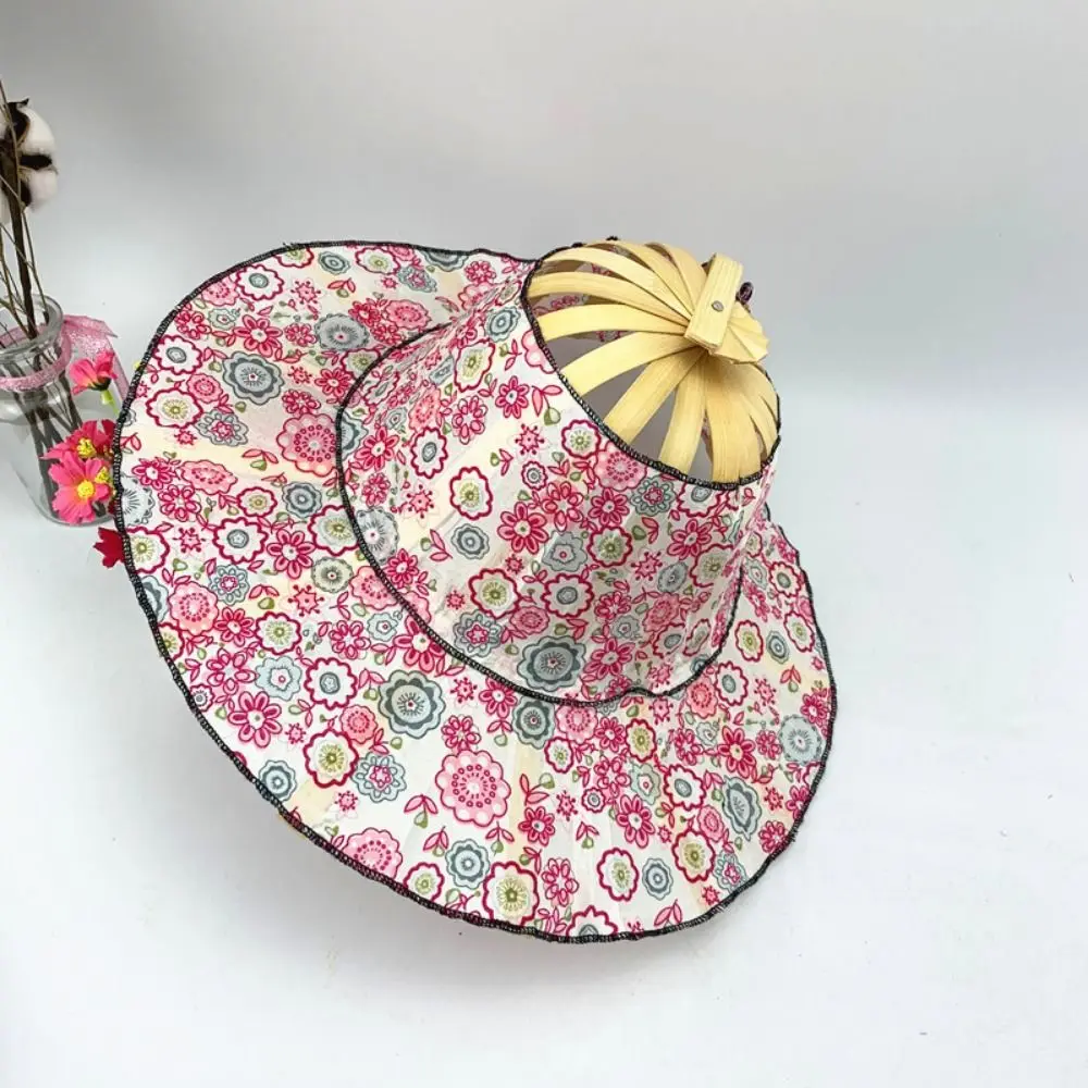 Frauen falten Fan Hut Bambus Seide faltbar breite Krempe Hut Sommer tragbare Reise Strand Sonnenschutz Kappe Sonnenschutz Schmuck Geschenk – Detail 7