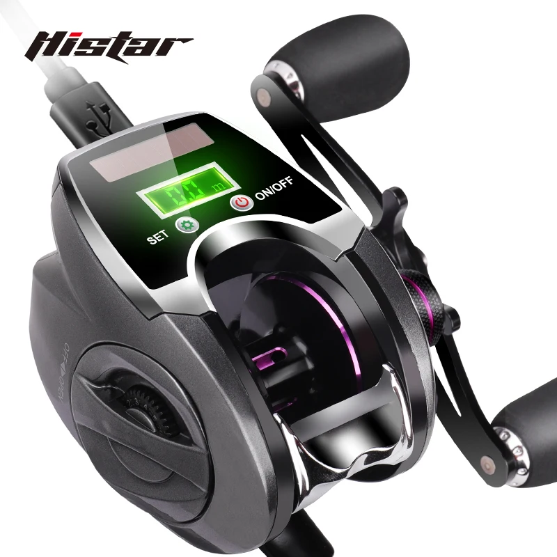 HISTAR 디지털 백라이트 롱 캐스팅 낚시 릴, 높은 비율 6 + 1 BB 자기 제동, 6.3:1, 10kg 드래그 파워