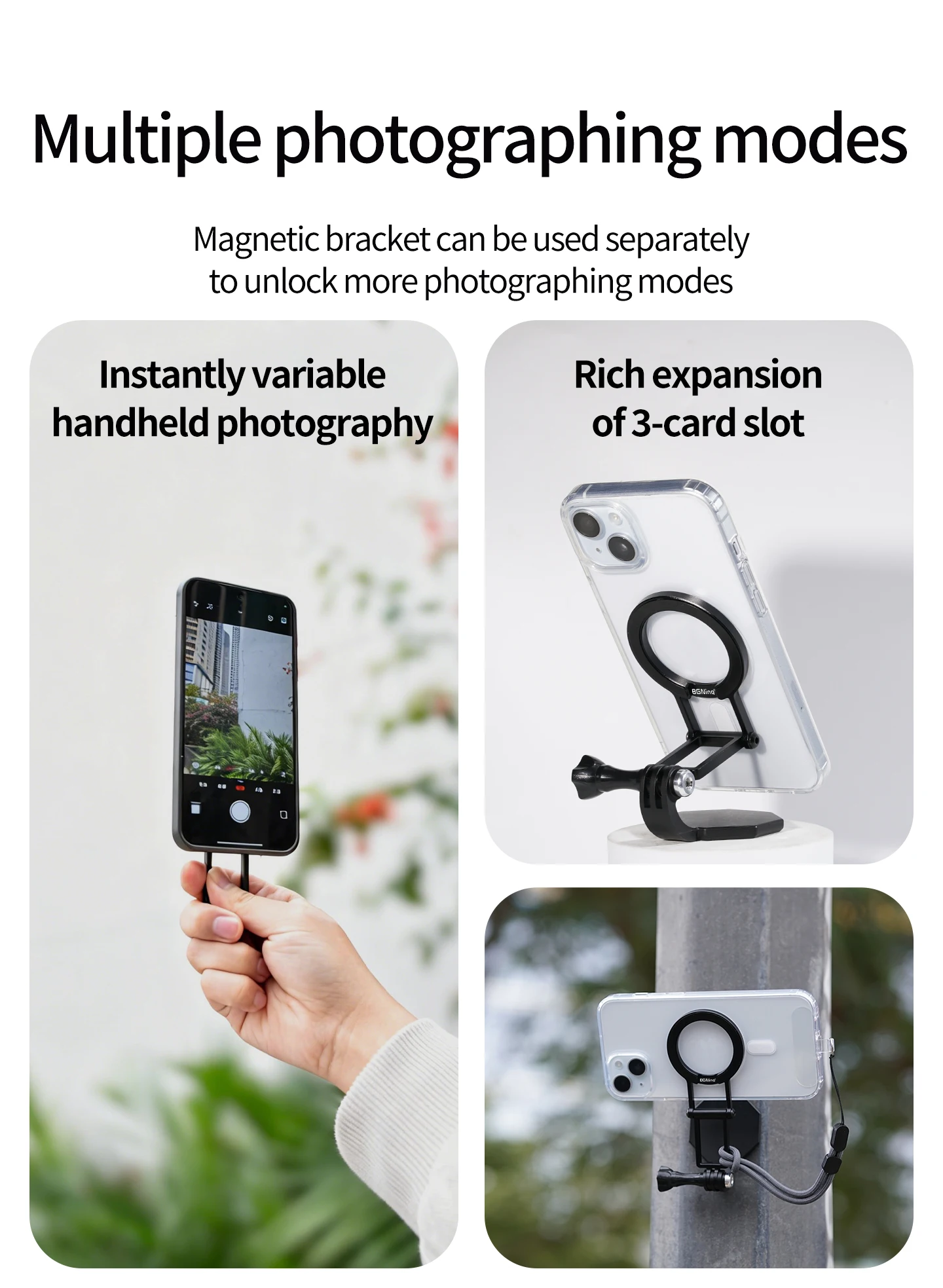 3-in-1 Schnellverschluss-Telefonhalterung für den Hals, Abnehmbarer Action-Kamera-Halter, Desktop-Handhalterung mit Magnetischer Saugkraft für Eisenoberflächen – Detail 13