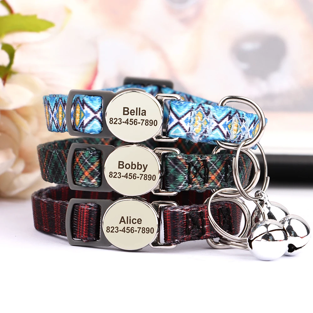 Personalized Cat ID Collar Anti-lost Puppy Cats Name Collars Custom Pet ID Name Tag Collars For Small Dogs Cats Bell Accessories 2