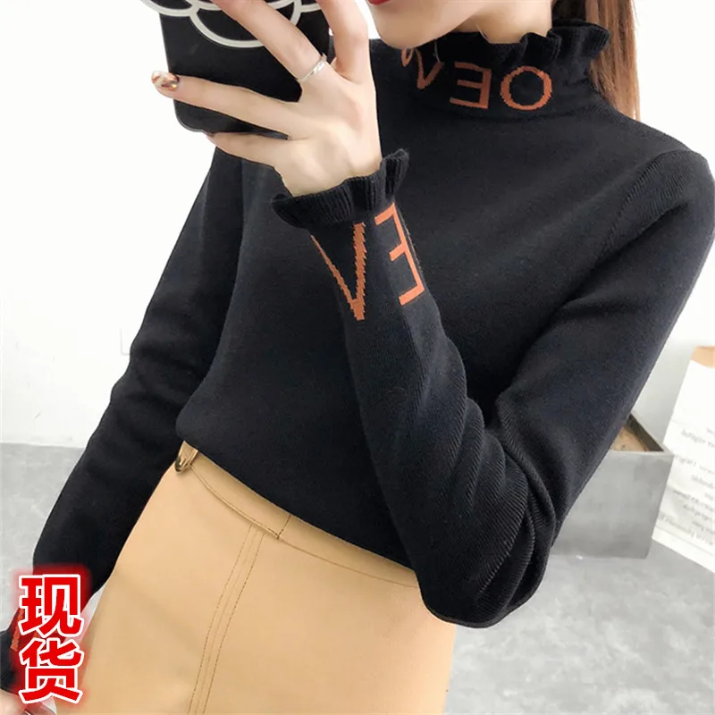 

Gift to Girl Friend high collar fur clothing head core-spun yarn turtleneck thickening warm letter knit unlined upper garment