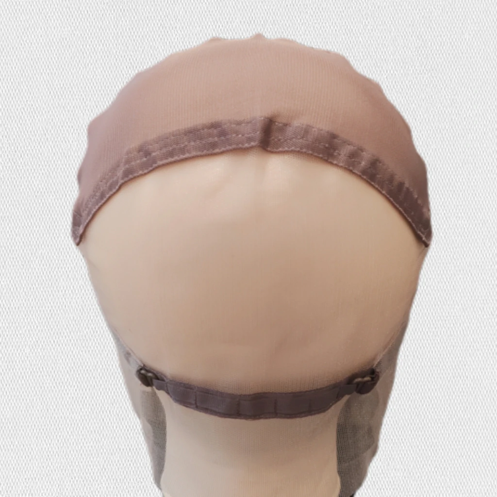 Brown Full Lace Wig Cap with Adjustable Stretch Straps & Guide Lines-Nylon Wig Making Cap