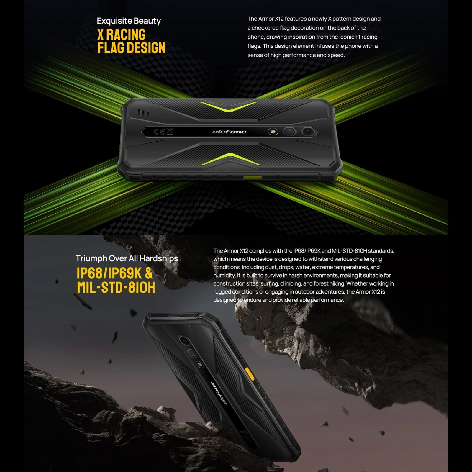 Ulefone Armor X12 Rugged Phone 3GB+32GB IP68 / IP69K 5.45'' Android 13 MediaTek Helio A22 4860mAh 4G NFC Global Version Cellphon