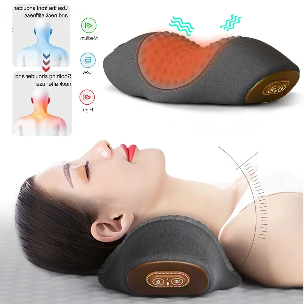 Electric Neck Massager Cervical Pillow Hot Compress Neck Stretch Heating Vibration Neck Shoulder Massage Pillow Back Traction