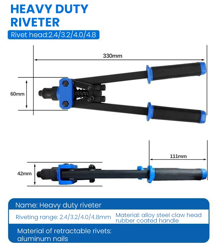 420MM Single Hand Blind Rivet Guns Nose Piece Manual Riveting Riveter Tool Hand Tool DIY Rivets Nut Automotive Tools Riveter Set