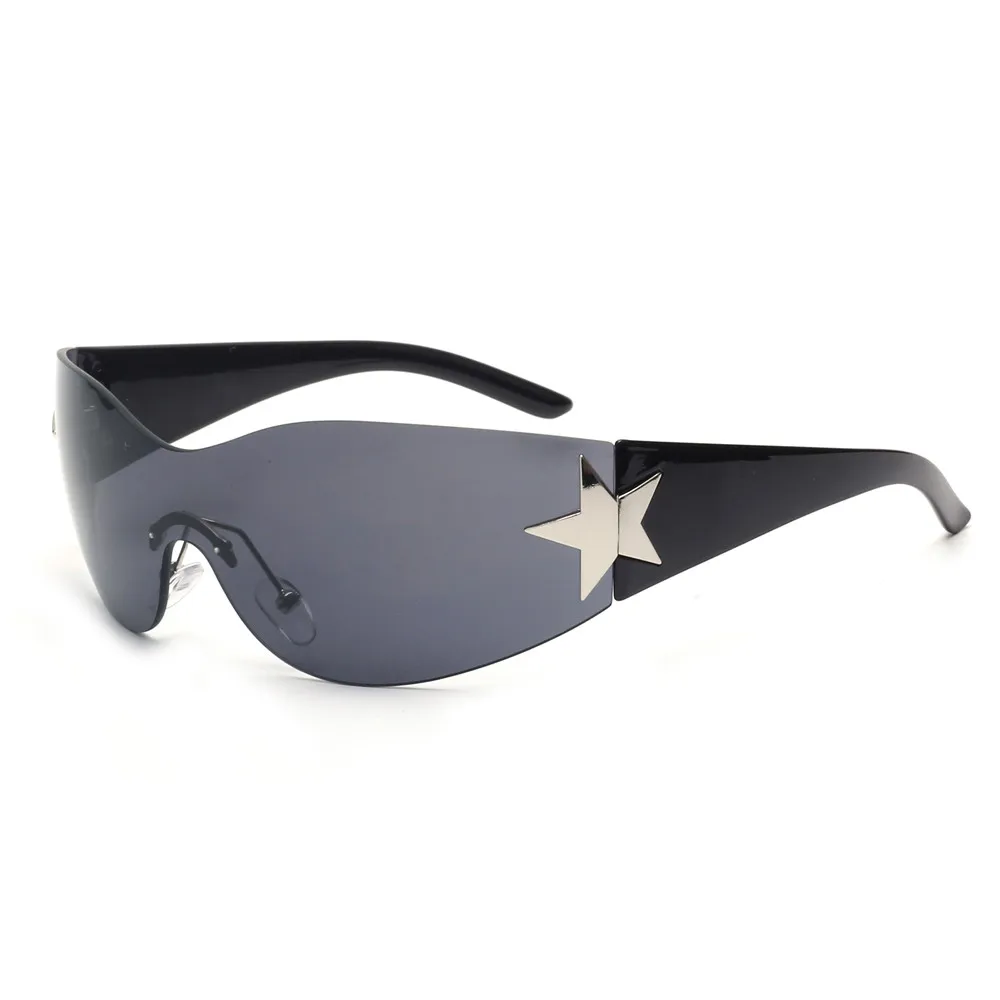 JM Rimless Y2K Sunglasses for Women Men, Oversized Trendy Shield Wrap Around Shades Black Fashion Glasses_voghion.com