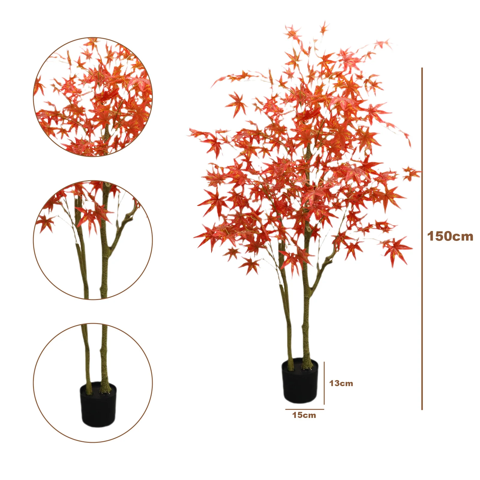 2 Stück künstlicher Ahornbaum, 120 cm/150 cm/180 cm hoch, gefälschter Ahornbaum, künstlicher Baum, roter Ahorn, künstlicher Baum für Zuhause, Garten, Büro – Detail 4