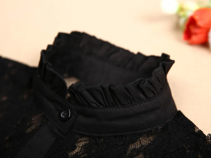 Women Lace Stand Collar Pure Color Detachable Lapel Choker Necklace Shirt Fake False Collar Blouse Sweatshirt Vest Accessories