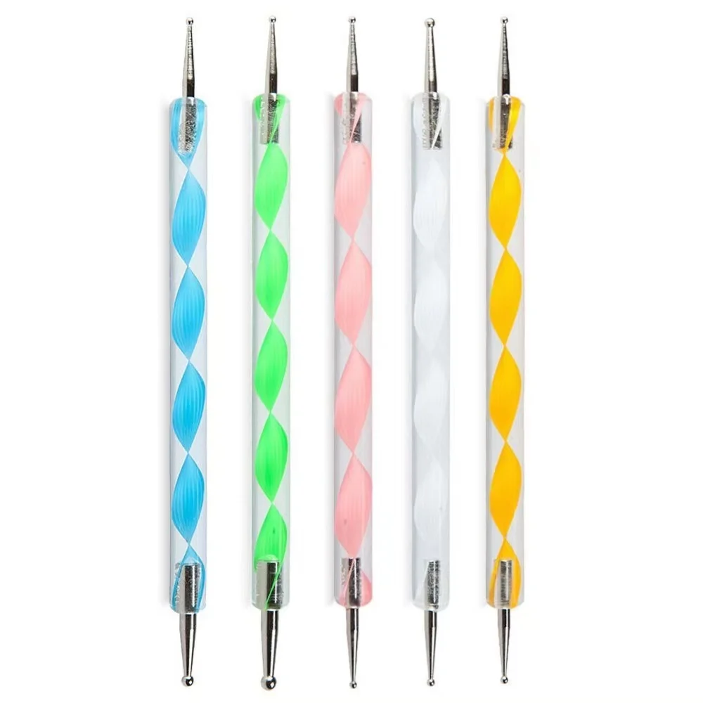 5pcs/set nail design rhinestones picker Double metal head painting dotting pen with nail Liner Drawing Painting Brush Tool Kits 5