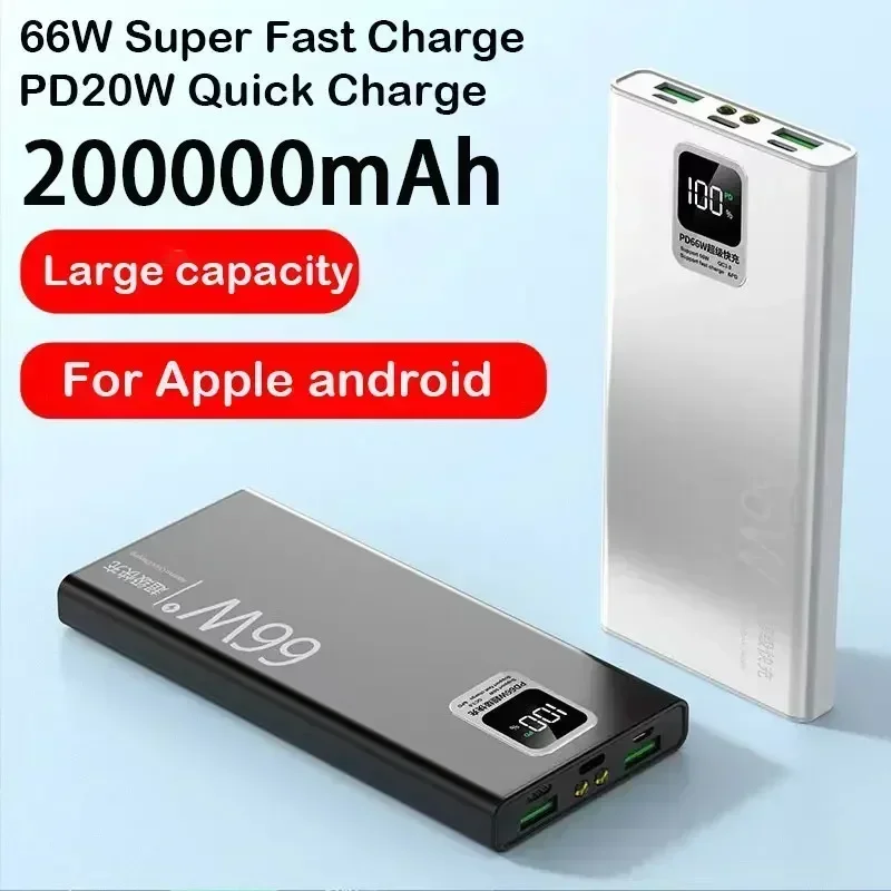 

200000mAh Digital Display PowerBank 66W Super Fast Charging For iPhone Huawei Xiaomi Samsung Portable EXternal Battery Charger