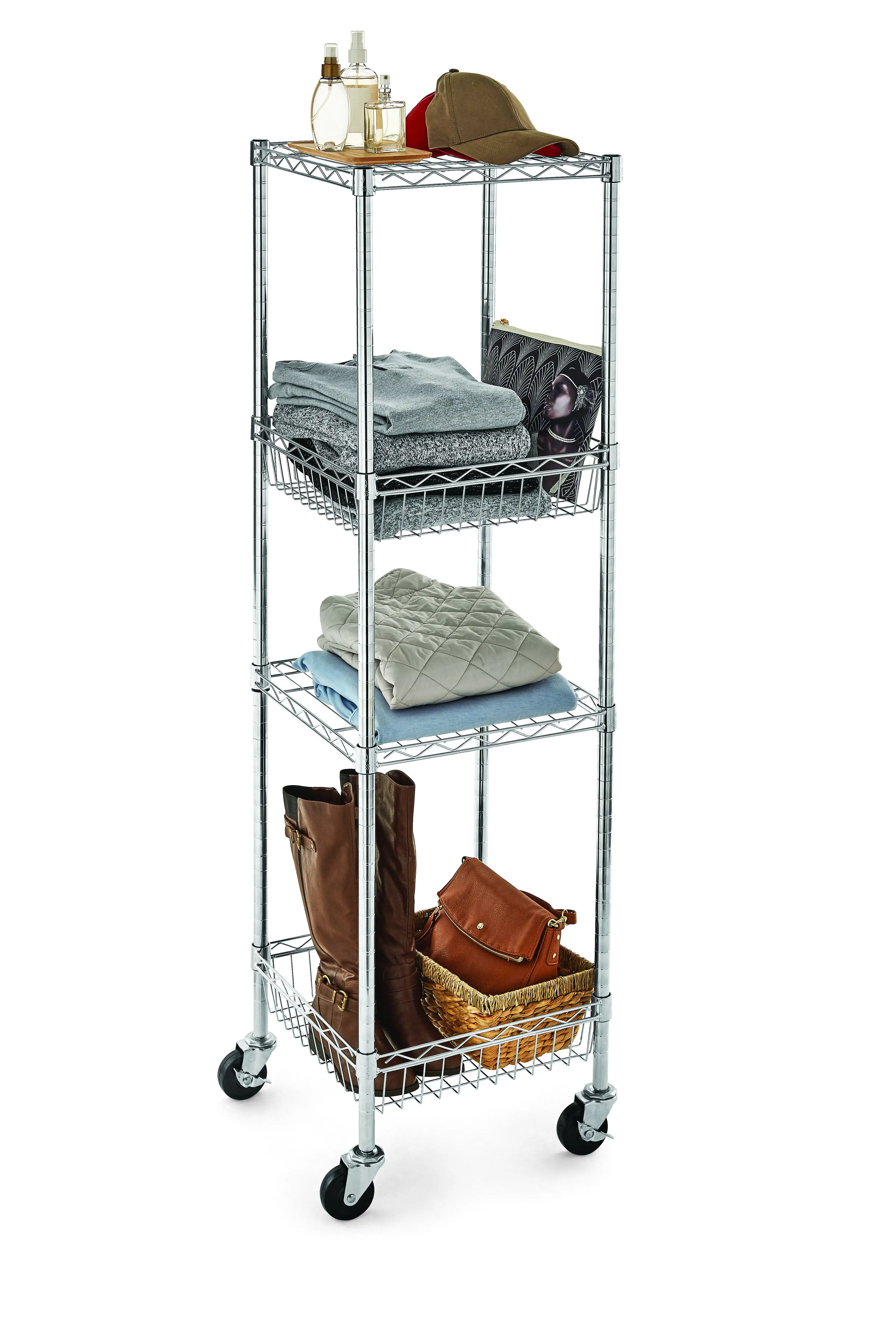 HyperTough4ShelfSteelWireShelvingTowerwithCaster16Dx16Wx57