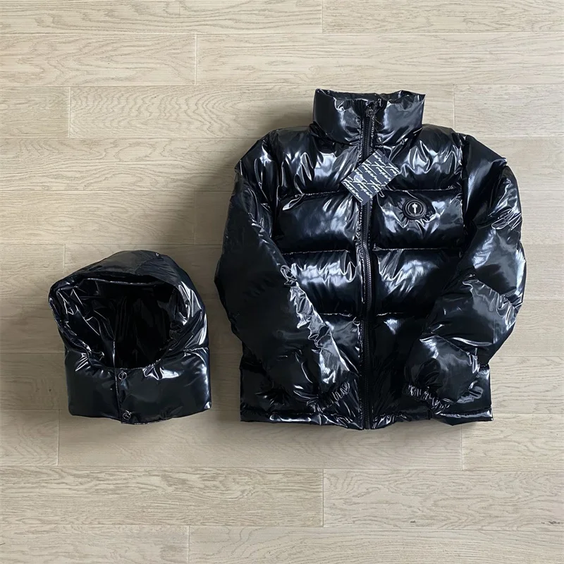 Women Coats Trapstar Hoodie Men Letter Embroidery Shiny Black Irongate  Jacket Detachable Hood Top Quality Winter Thermal