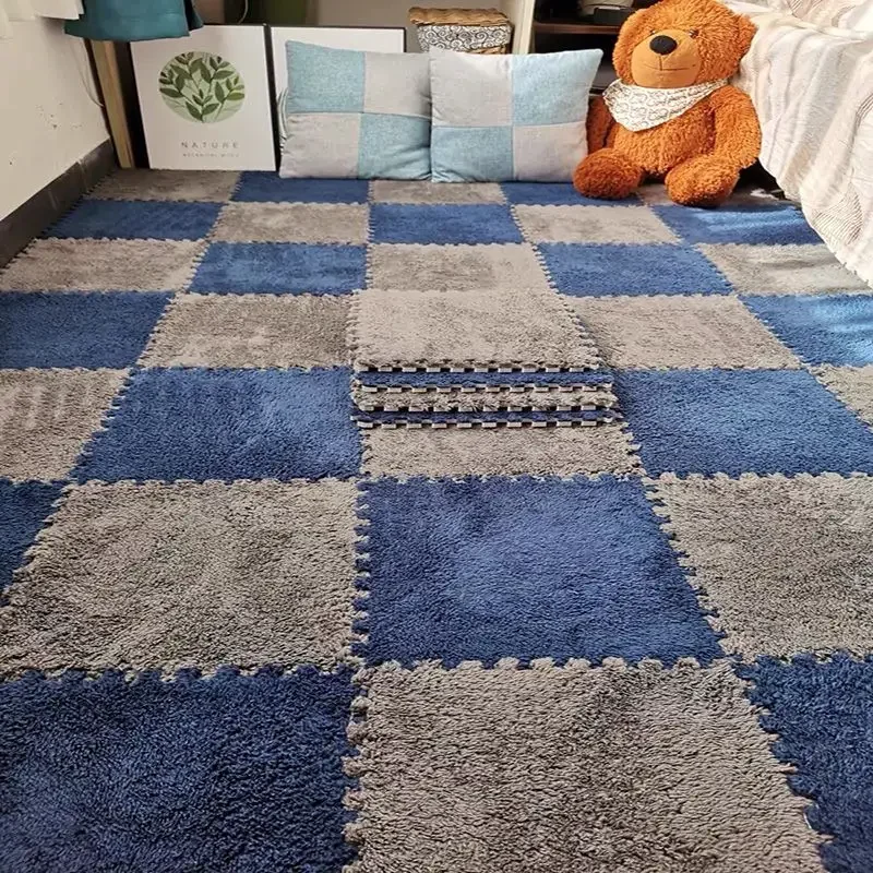 Plush Patchwork Carpet Tiles Spliced Square Puzzle Mat Room Area Floor Rug  Soft