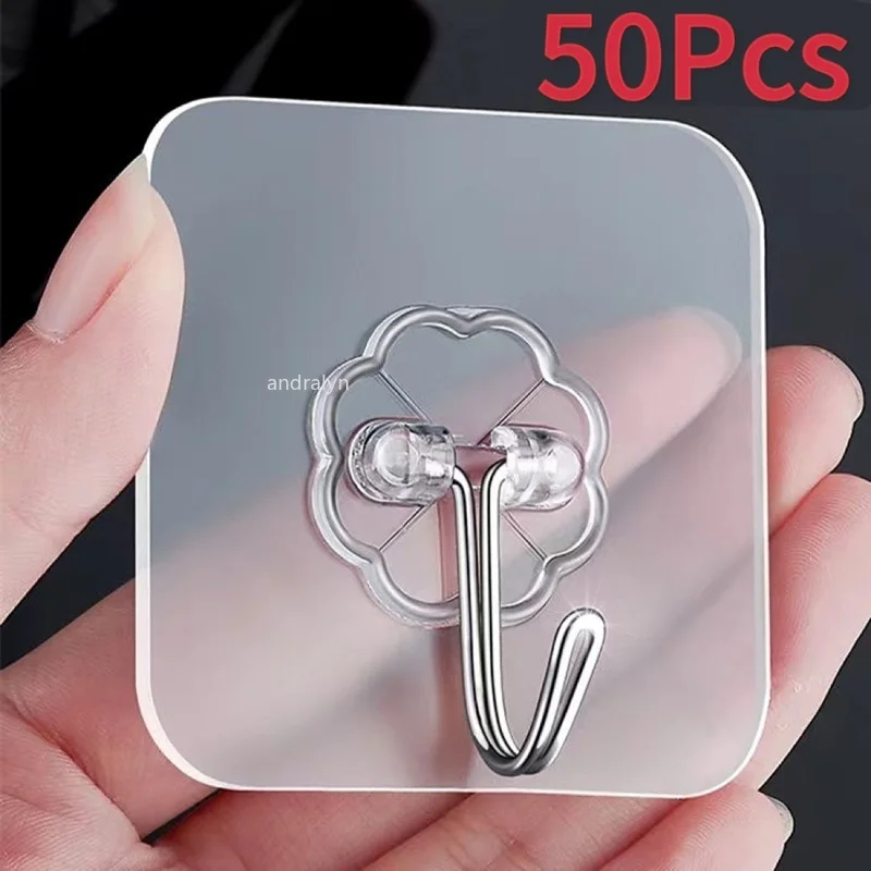50/30/20/10/5Pcs Transparent Wall Hooks For Key Bag Kitchen Bathroom