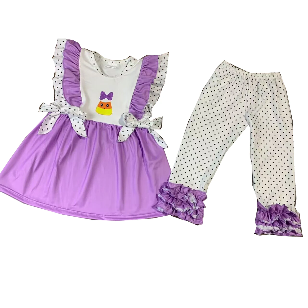 

Boutique Halloween Clothes Toddler Girls Purple Candy Outfits Kids Dot Clothing Sets