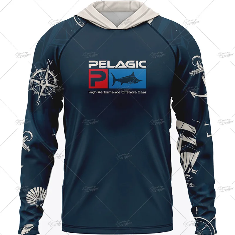 Summer Men’s Fishing Long Sleeve Shirt Fishing Pelagic Gear Print Uv Protection Shirt Solarvent Angling Hoody Pro Pesca Fishing