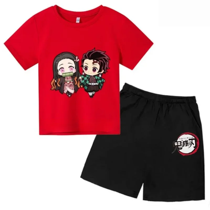 thumbnail image 1 of Conjunto de camiseta y pantalones cortos con estampado de Kamado Nezuko de Demon Slayer para adolescentes y niños, ropa de manga corta para niños y niñas, 1 of 5