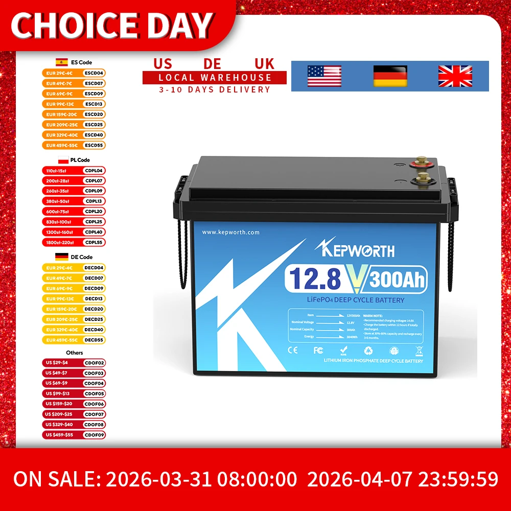 KEPWORTH 12V 300Ah LiFePO4 Akumulator głębokiego rozładowania klasy A Litowo-żelazowo-fosforanowy do łodzi, kampera, instalacji solarnych, silnika trollingowego