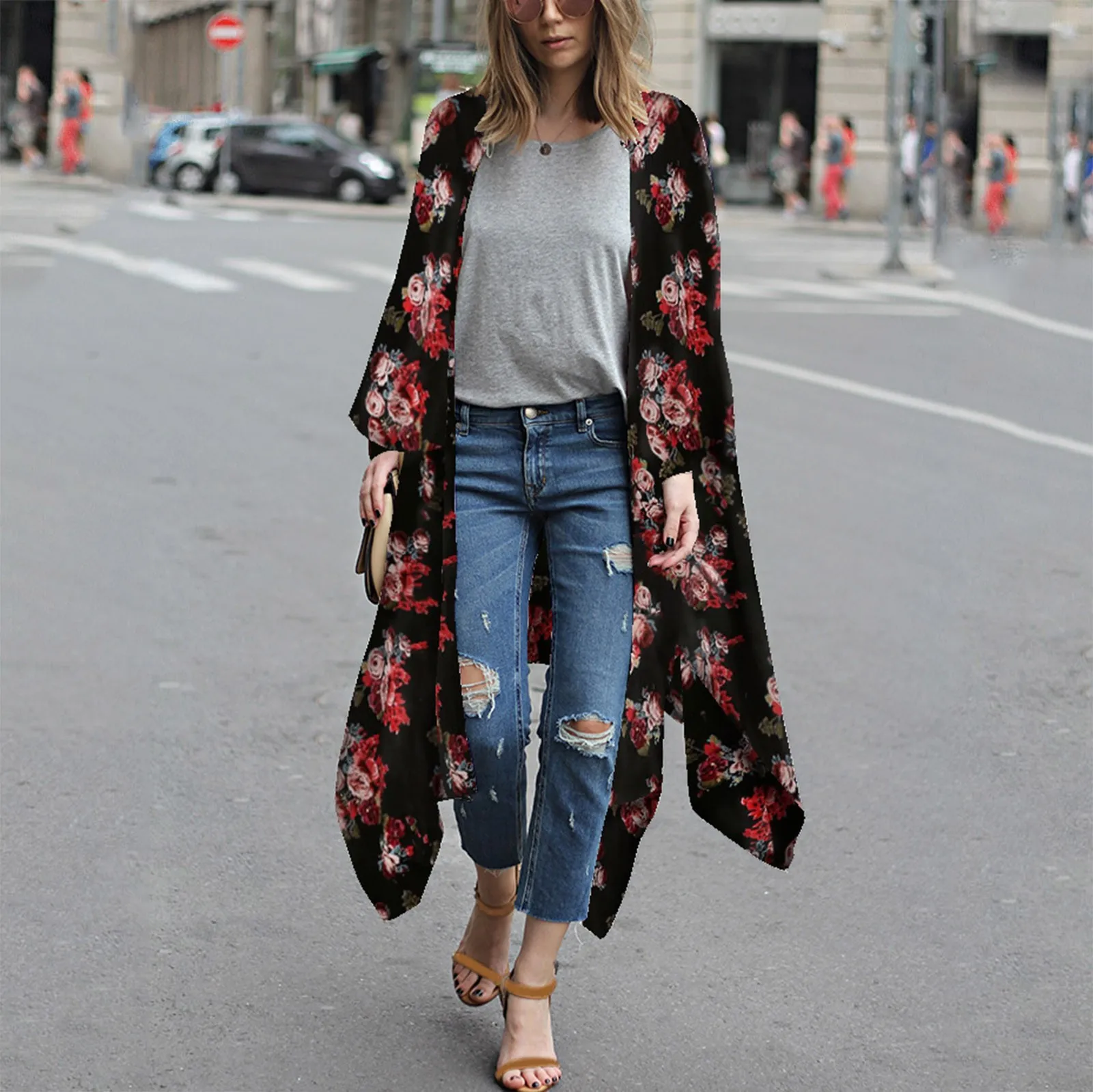 

Шифоновый Принт без позиционирования кардиган блузка Солнцезащитный Женский купальник с цветами комплект танкини женские бикини Купальники с шортами