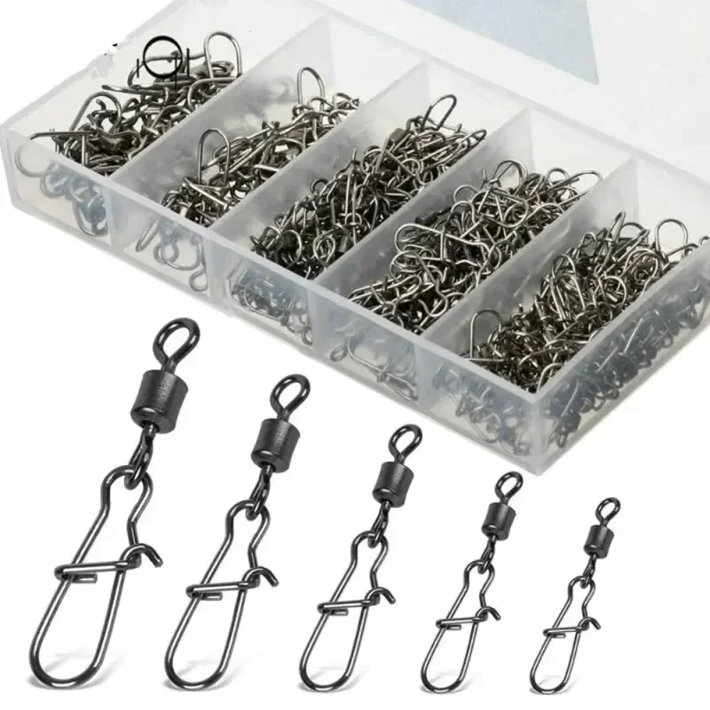Fishing Connector Pin 50pc/box 4# 6# 8#10#12# Bearing Rolling Swivel with Snap Fishhook Lure Accessories