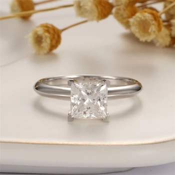 CxsJeremy Solid 14K 585 White Gold 1.5ct Princess Cut 6.5mm Moissanite  Knife-Edge Engagement Ring Wedding Band for Women Gifts