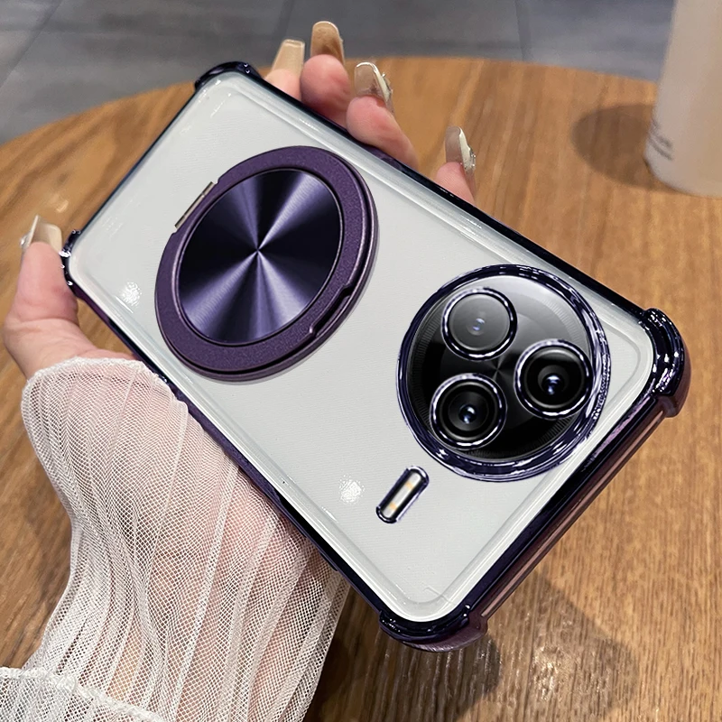 Enhanced Magnetic Ring Stand Holder Shockproof Silicone Phone Case with Plating Finish