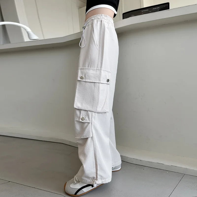 Girls Workwear Pants Summer Big Children Fashion 3 Colors Ice Silk Loose Straight Leg Trousers For 5-14Years Kids