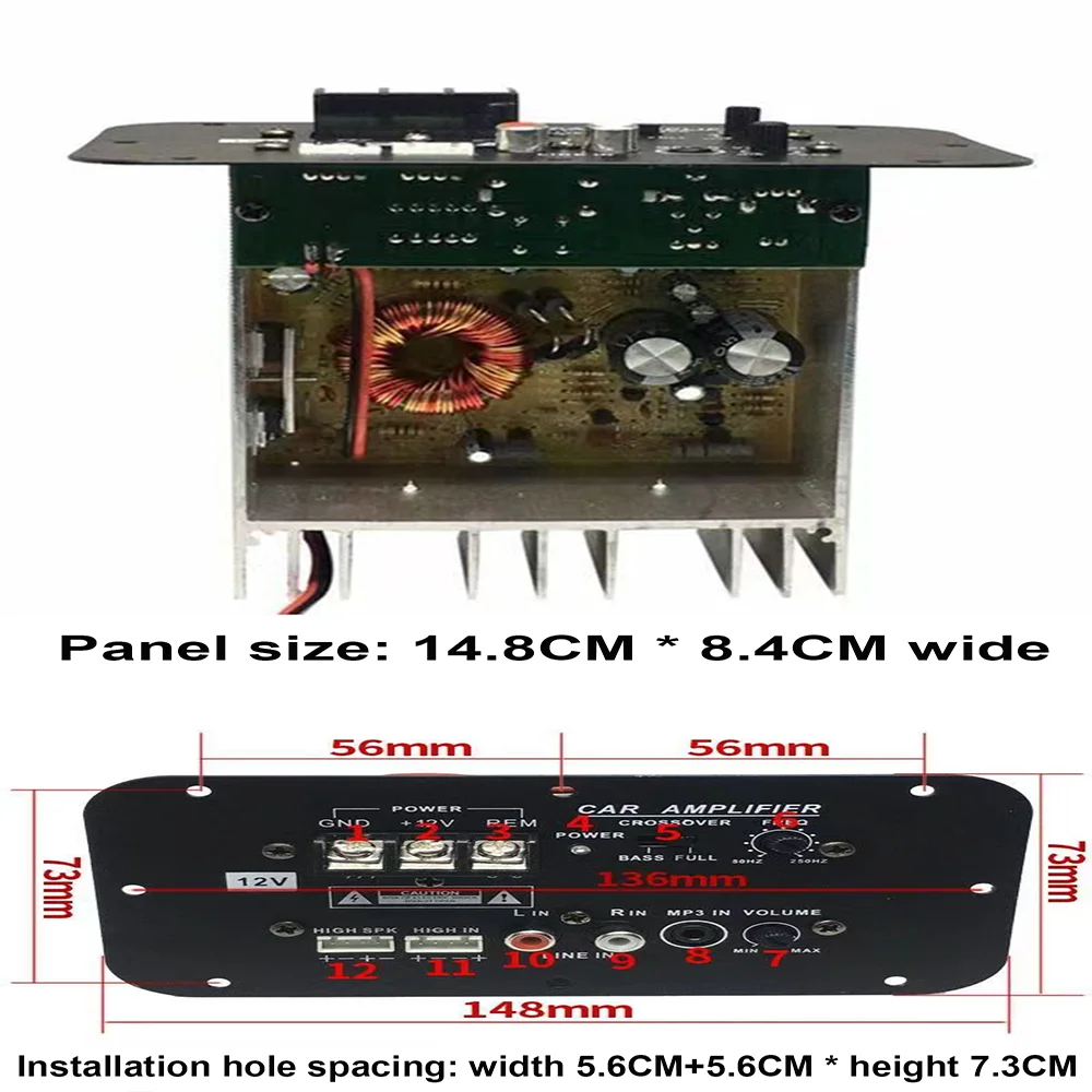 Square 12V power amplifier board 500W pair tube high-power motherboard 8-inch 10 inch 12 inch low-frequency car mounted gun core