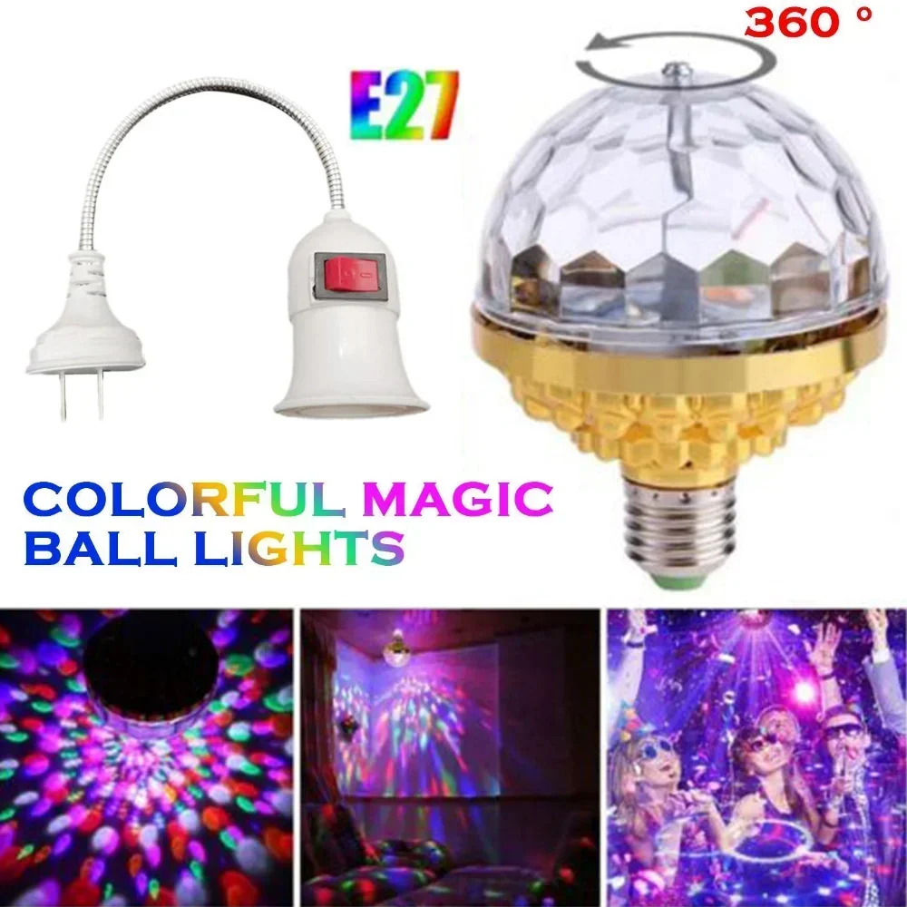 Colorful Auto Rotating LED Bulb RGB Stage Light Effect Lamp Disco Crystal Magic Ball Light Bulb E27 Dance Party Atmosphere Lamp