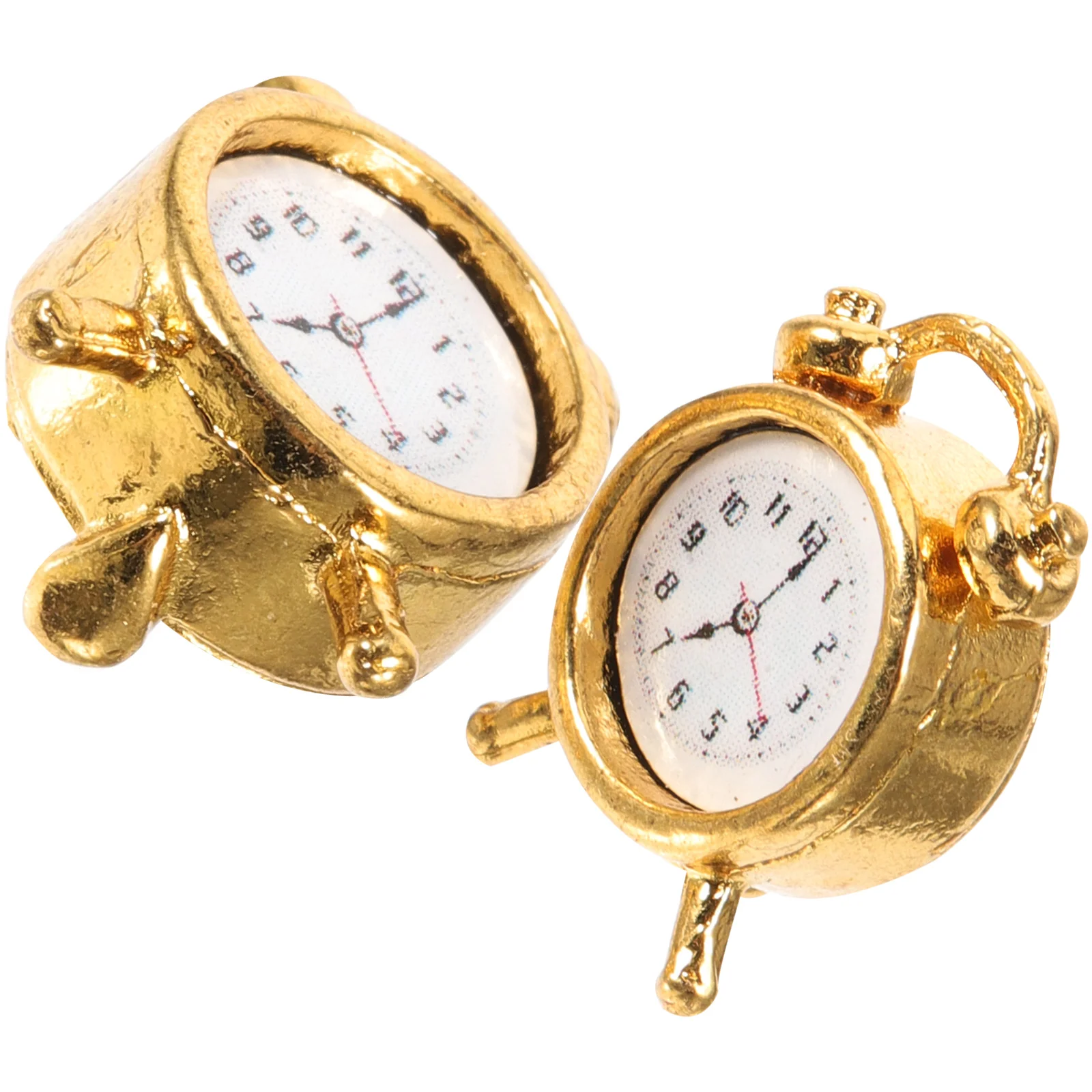 

2 Pcs Mini Alarm Clock Childrens Toys Miniature Ornament Clocks House Model Decor Alloy Accessory Travel Tiny