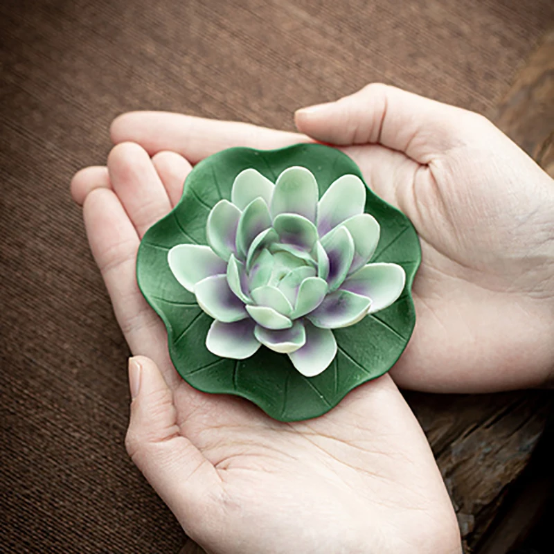 Ceramics Color Changing Tea Pet Lotus Flower Incense Burner Stick Holder for Aromatherapy Cha Dao Tearoom yoga Accessories